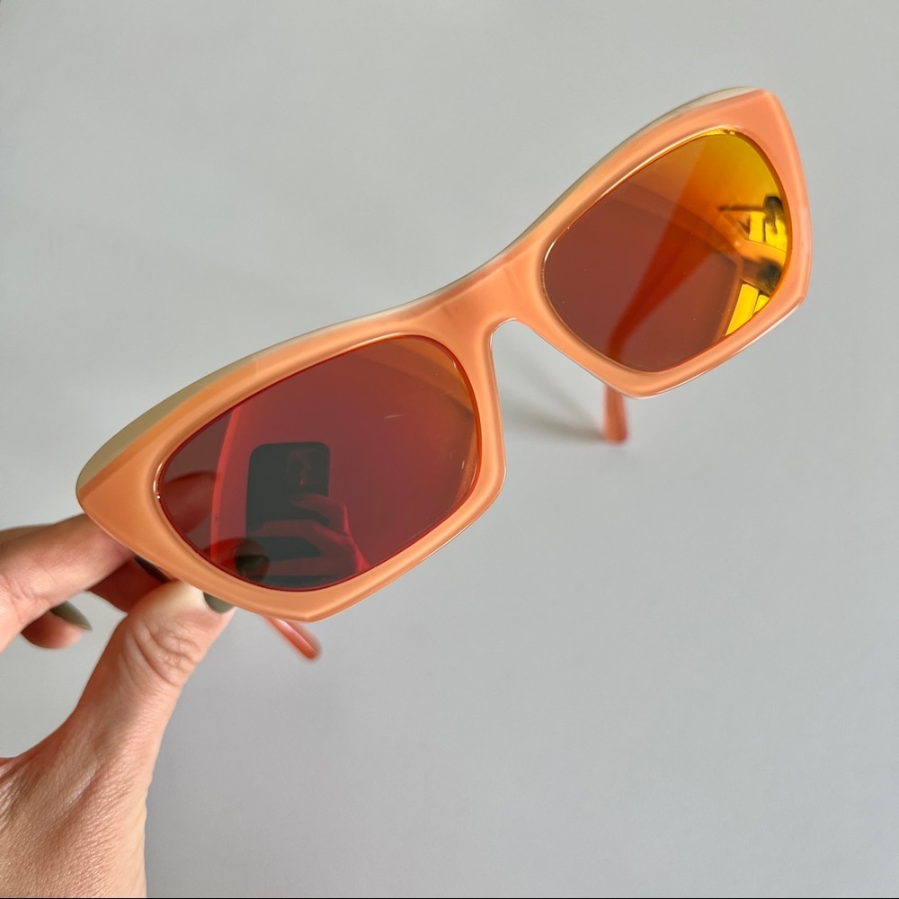 Acne Studios Azalt pierced temple orange mirrored lenses cat eye sunglasses